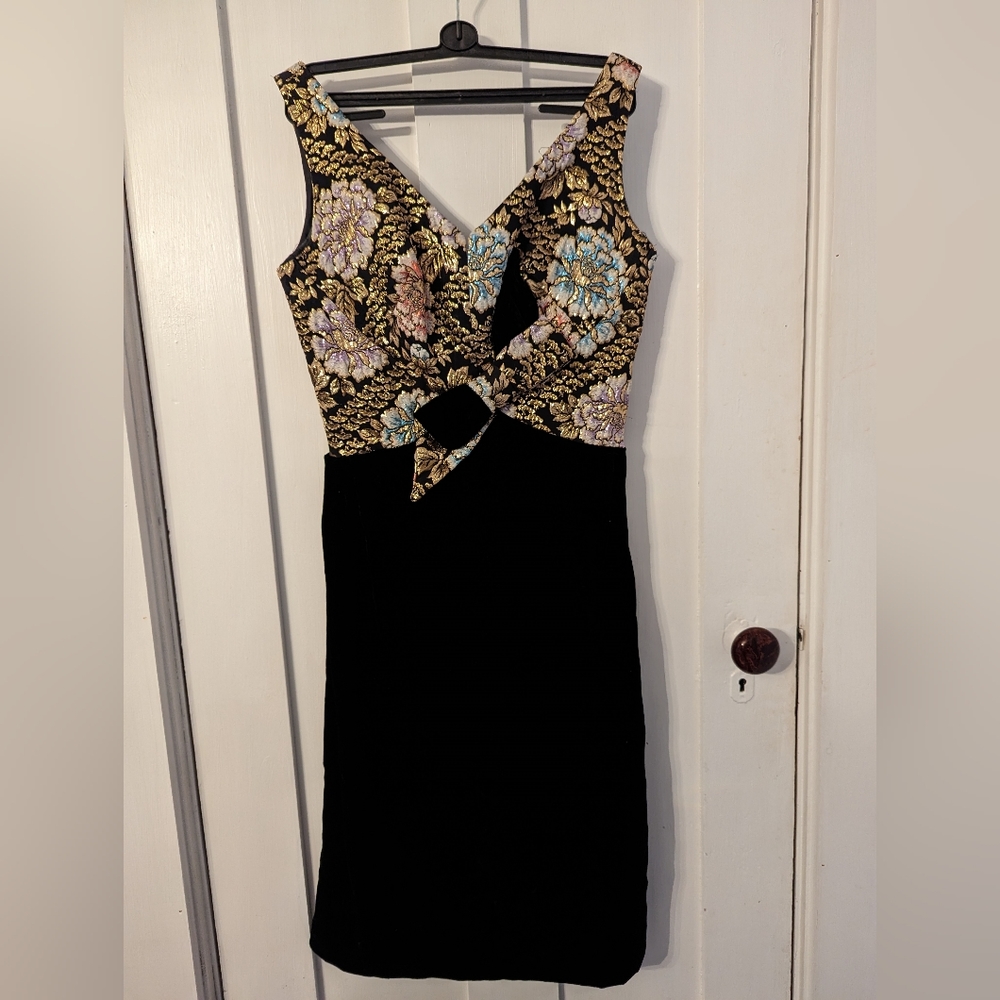 1960s black velvet & gold lame bow dress